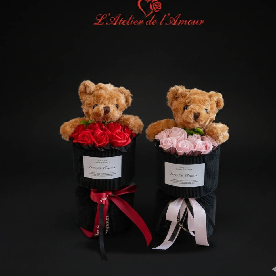 Bouquet de Roses Artificielles avec Ours