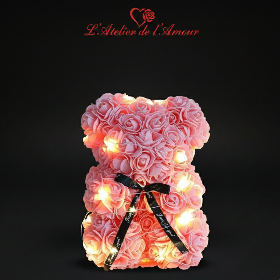 Ours en Roses Artificielles 25 cm