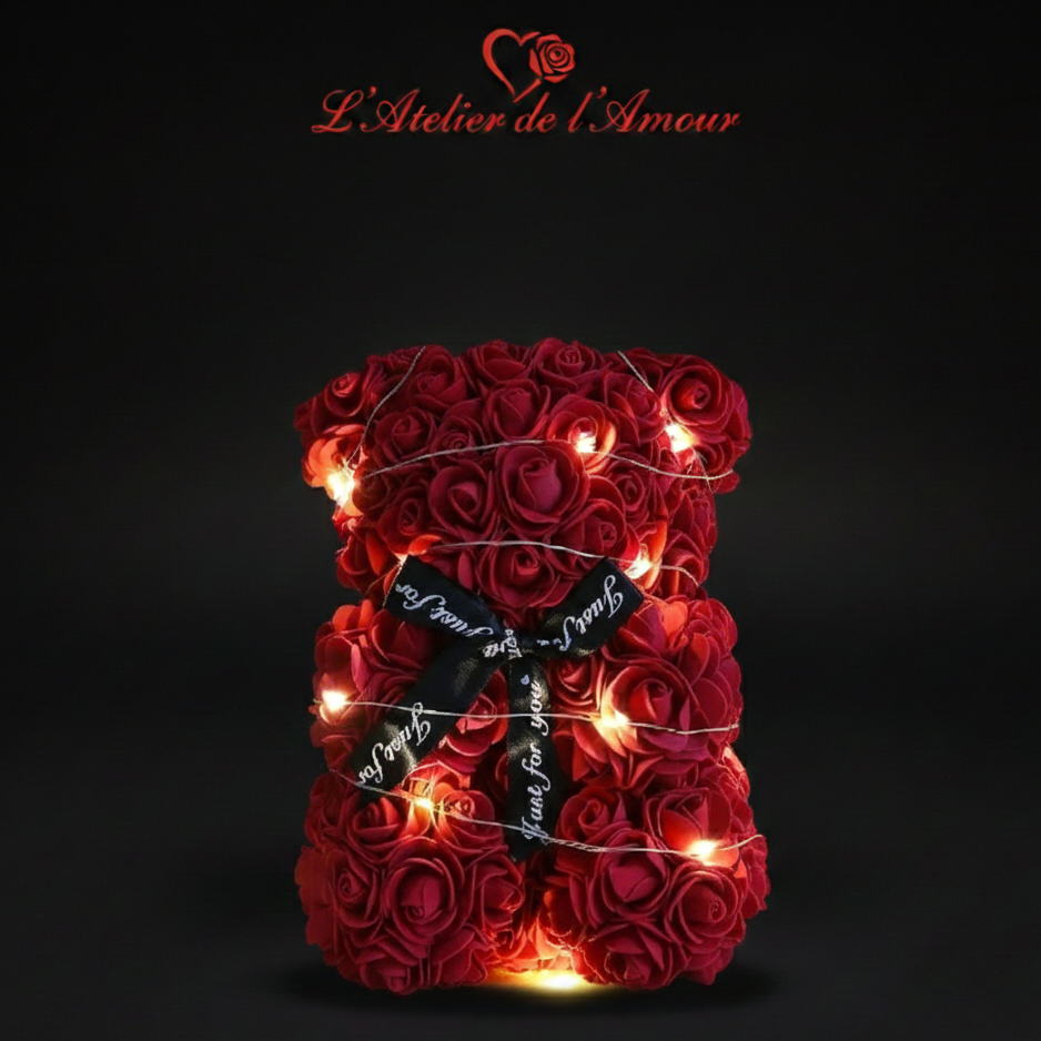 Ours en Roses Artificielles 25 cm