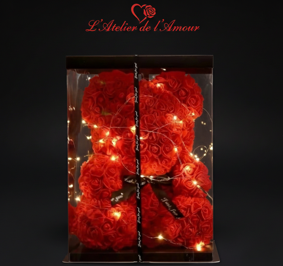 Ours en Roses Artificielles 25 cm